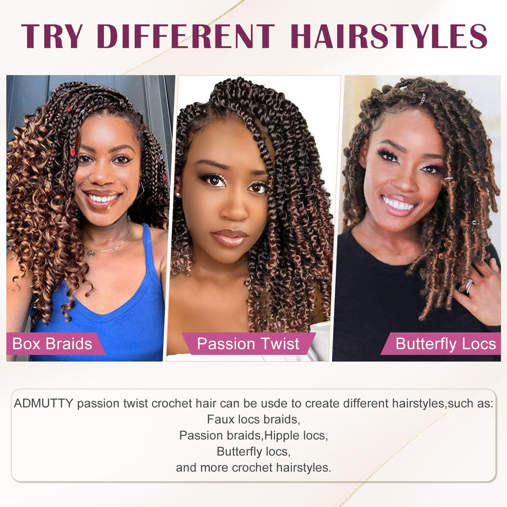 Admutty passion twist crochet hair designed for Black women for protective styling options.