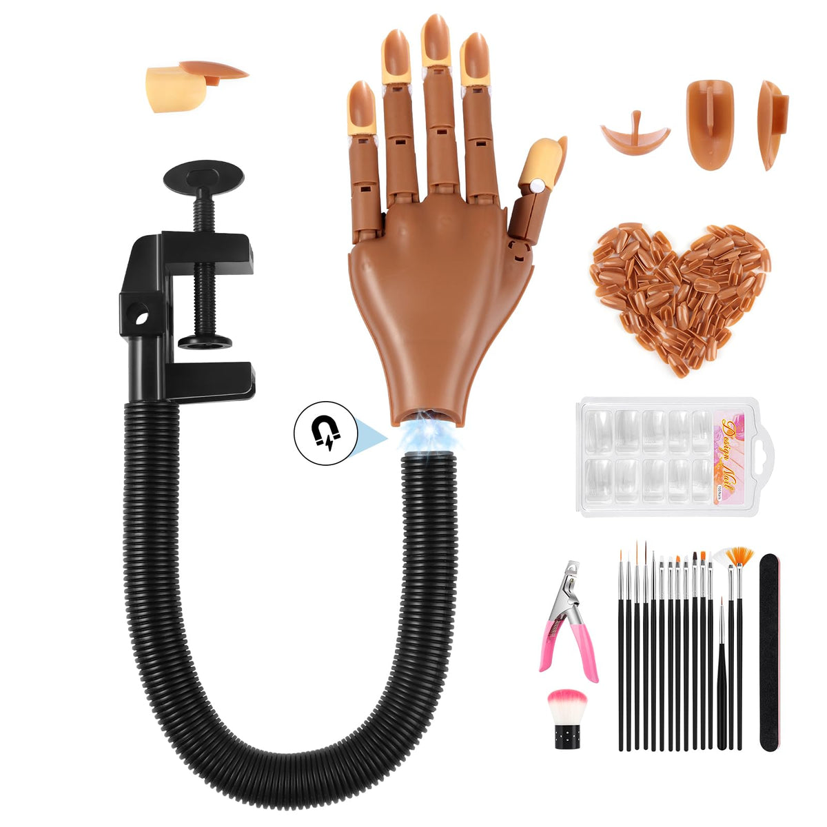Adonafy practice hand with magnetic detachable design for easy at home nail art practice