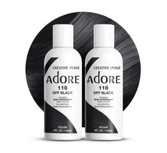 Adore 118 Off Black bottle with bold at-home color pigment.