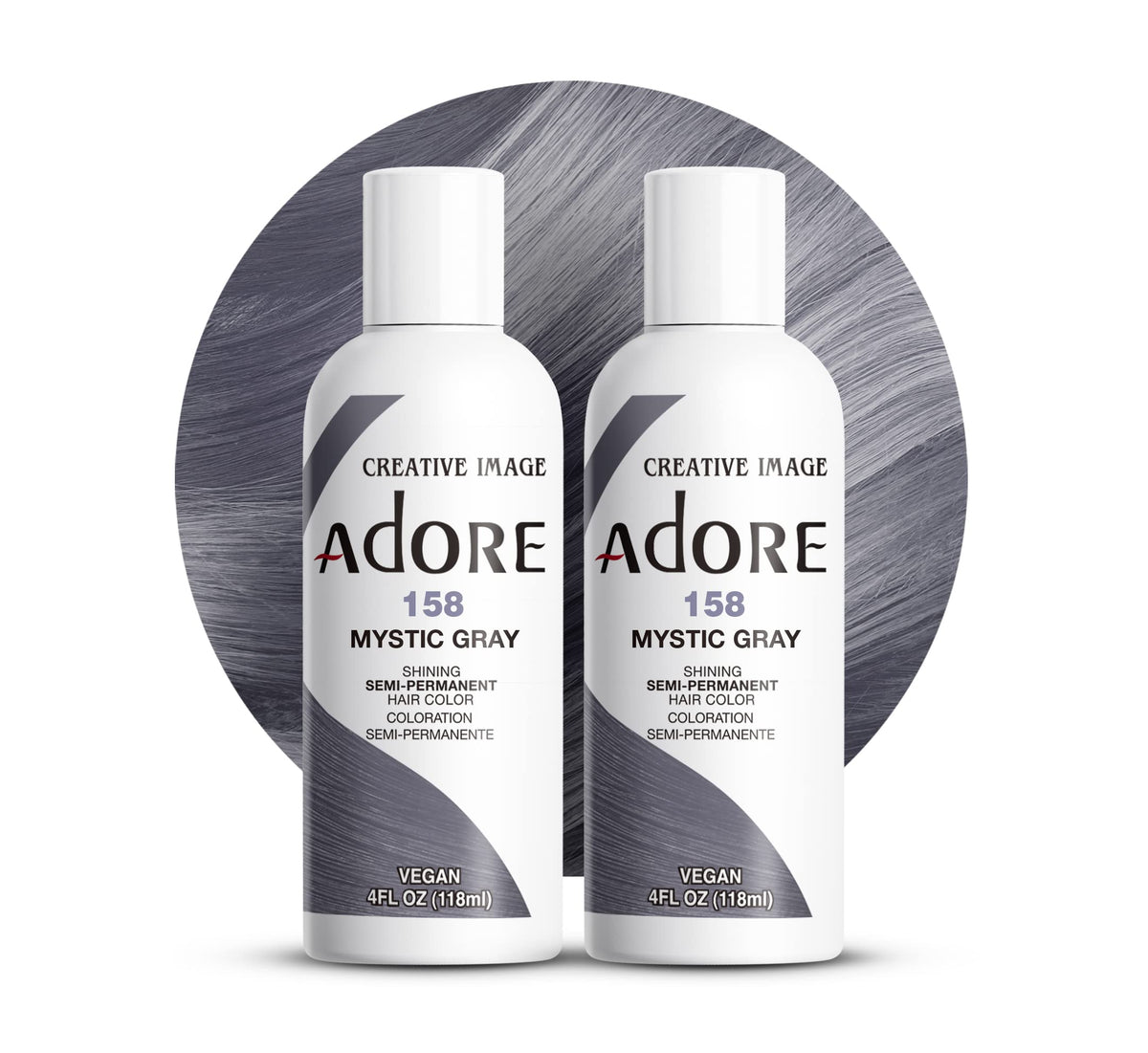 Adore Mystic Gray bottle previews bold semi-permanent gray shade for coverage.