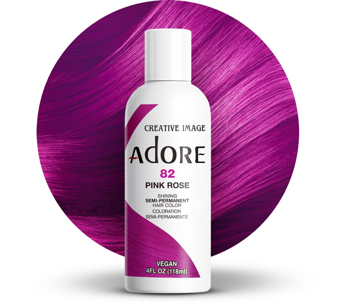Adore Pink Rose hair color bottle ready for vibrant shade.