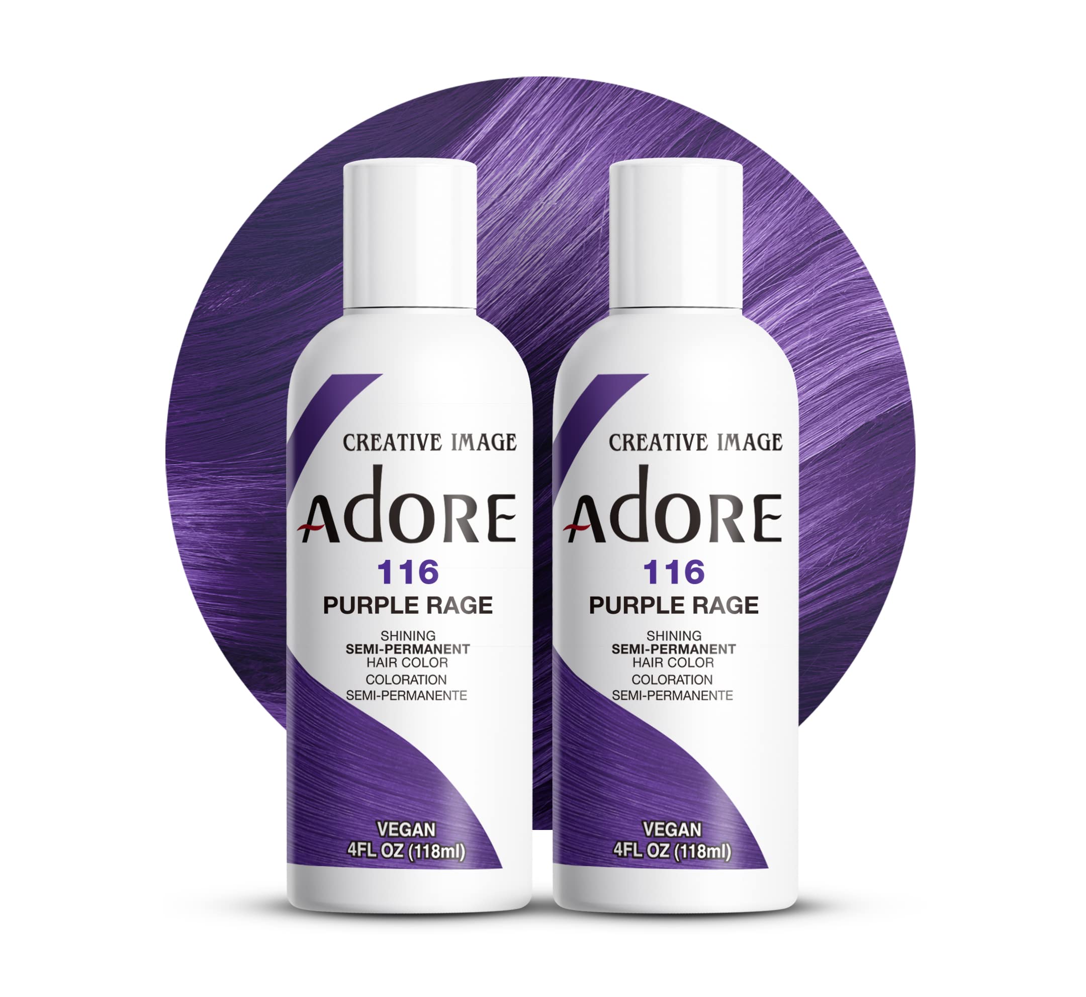 Adore Purple Rage bottle with vibrant dye ready for at-home color application.