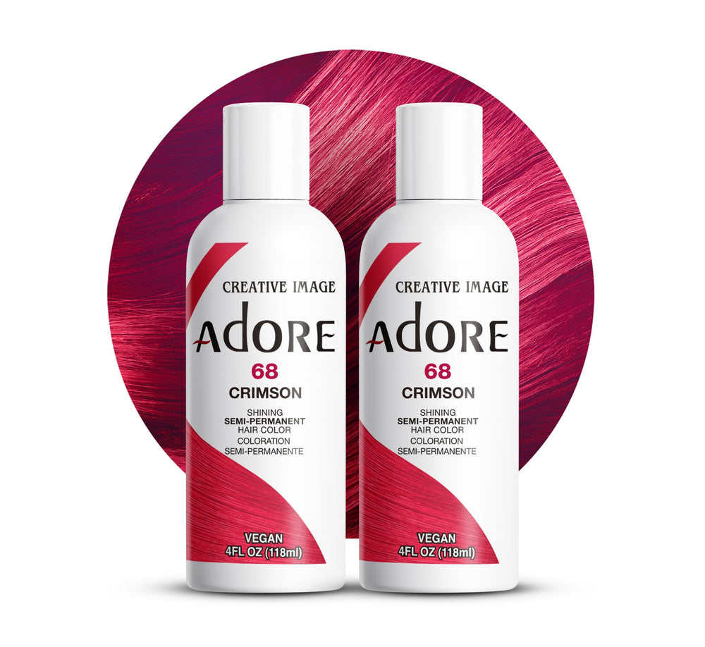 Adore 068 Crimson bottle shows vibrant red color for at-home styling.