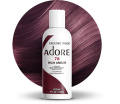 Adore semi-permanent hair color 078 Rich Amber bottle shows bold brown coverage