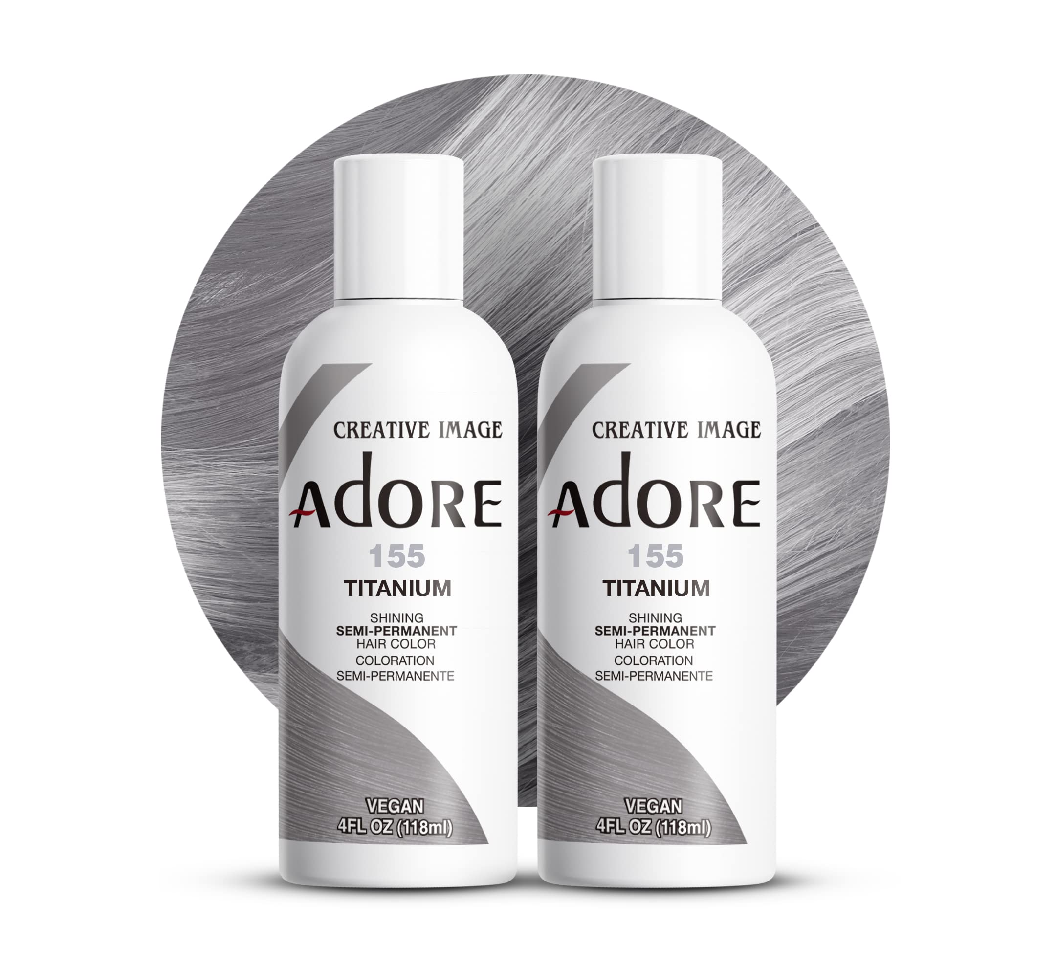 Adore 155 Titanium bottle for bold gray coverage and even pigment deposition.