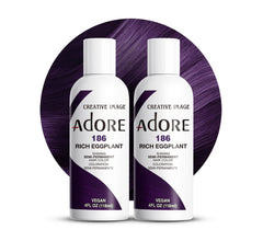 Adore semi-permanent hair color 186 Rich Eggplant bottle for at-home dye.