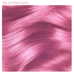 Adore Semi Permanent Hair Color 190 Cotton Candy Pink swatch demonstrates vivid pigment for consistent at-home color.