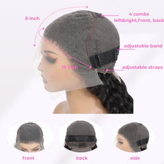 ADORHTUE human-hair pre-plucked 200-density wig close-up highlights natural part and volume.