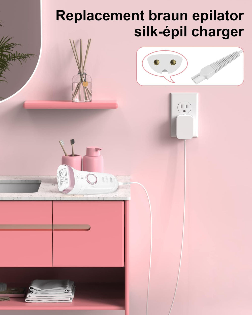 ADRICY Braun Silk Epil 9 Charger cord length highlights a 5.9-foot span for indoor use.