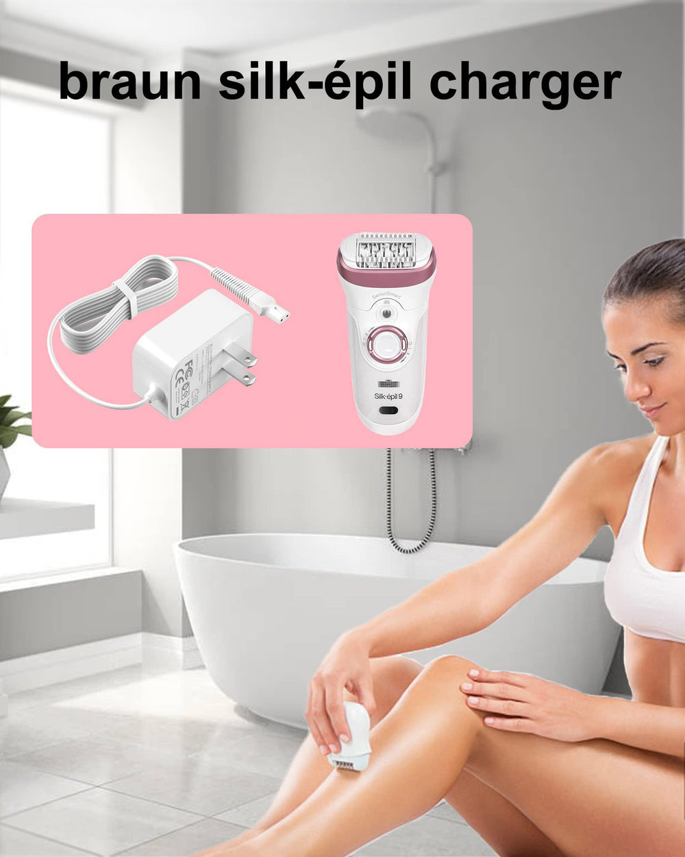 ADRICY Silk Epil 9 Charger packaging and support illustrates included item and service.
