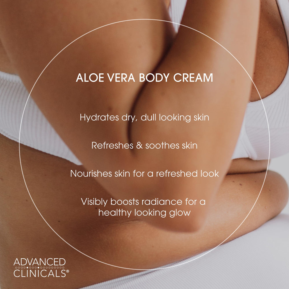Advanced Clinicals Aloe Vera Lotion being massaged into forearm for daily moisture