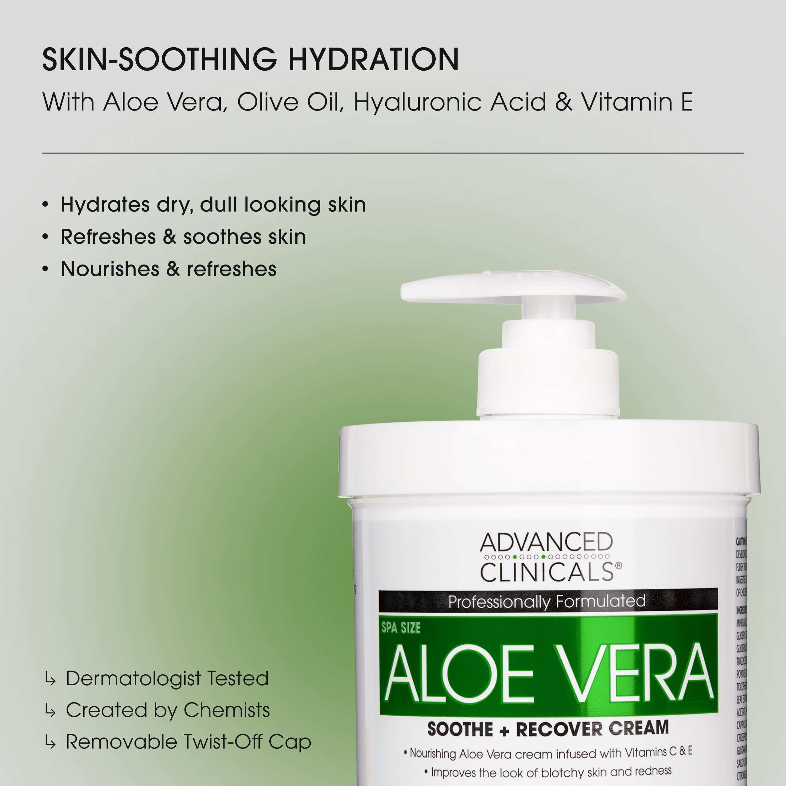 Advanced Clinicals Aloe Vera Lotion bottle with daily hydration demonstration on skin.