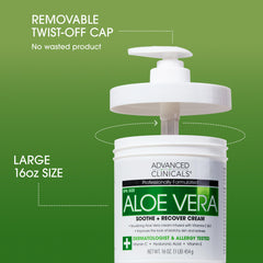 Advanced Clinicals Aloe Vera Lotion ingredients panel with hyaluronic acid and vitamin E