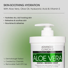 Advanced Clinicals Aloe Vera Lotion texture close-up shows a silky non-greasy feel