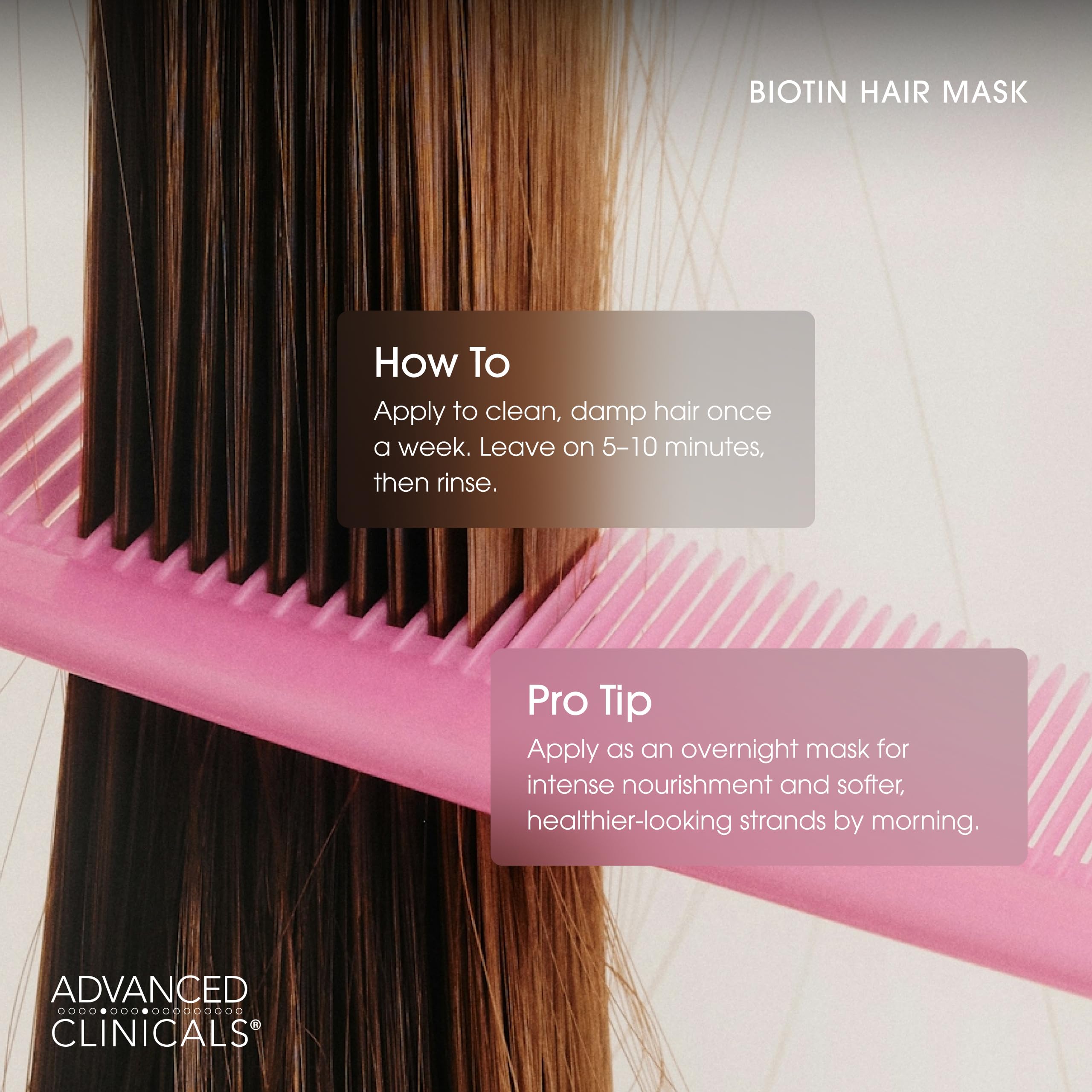 Advanced Clinicals Biotin Hair Mask application on damp hair for deep conditioning.
