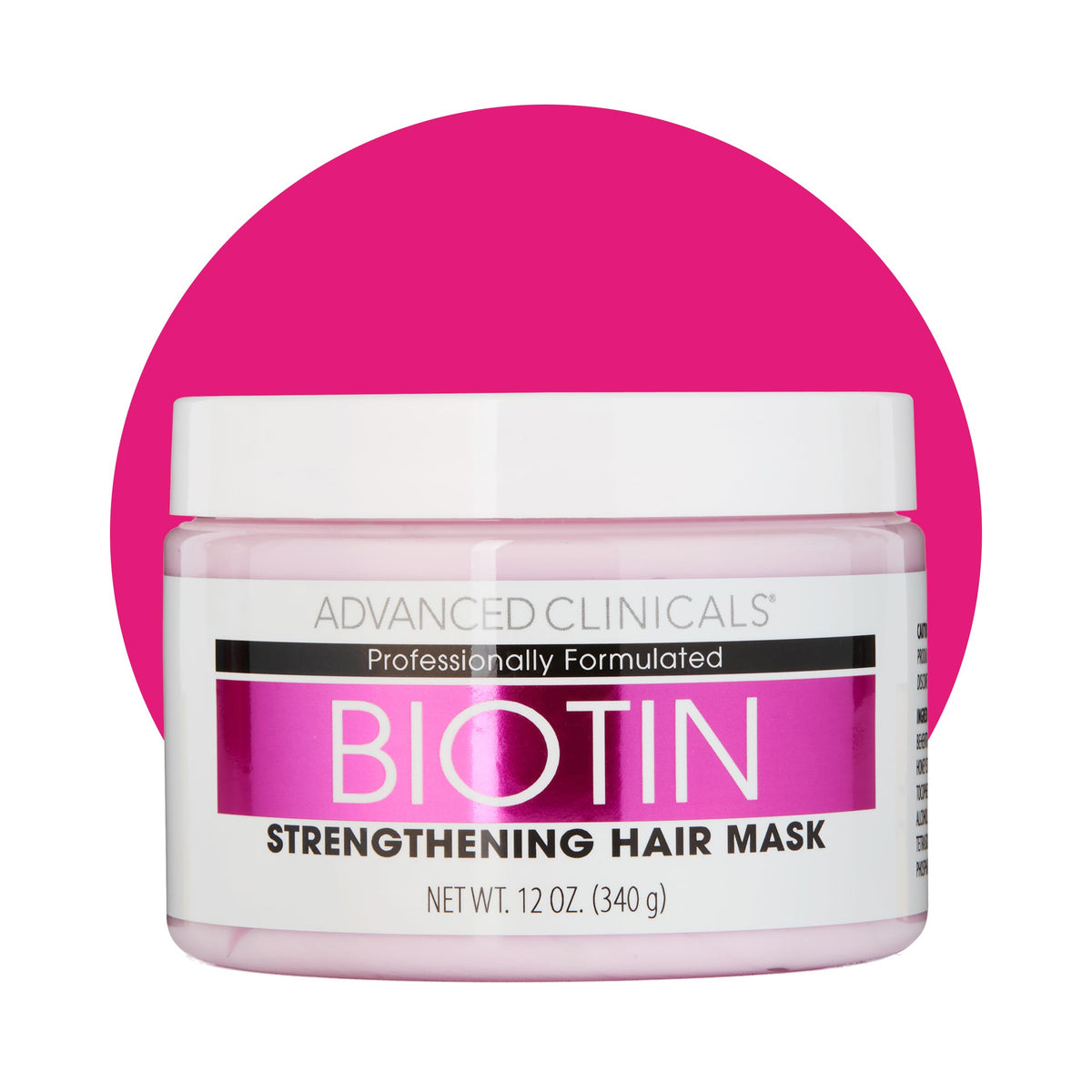 Advanced Clinicals Biotin Hair Mask jar shows rich cream for hair repair and shine.