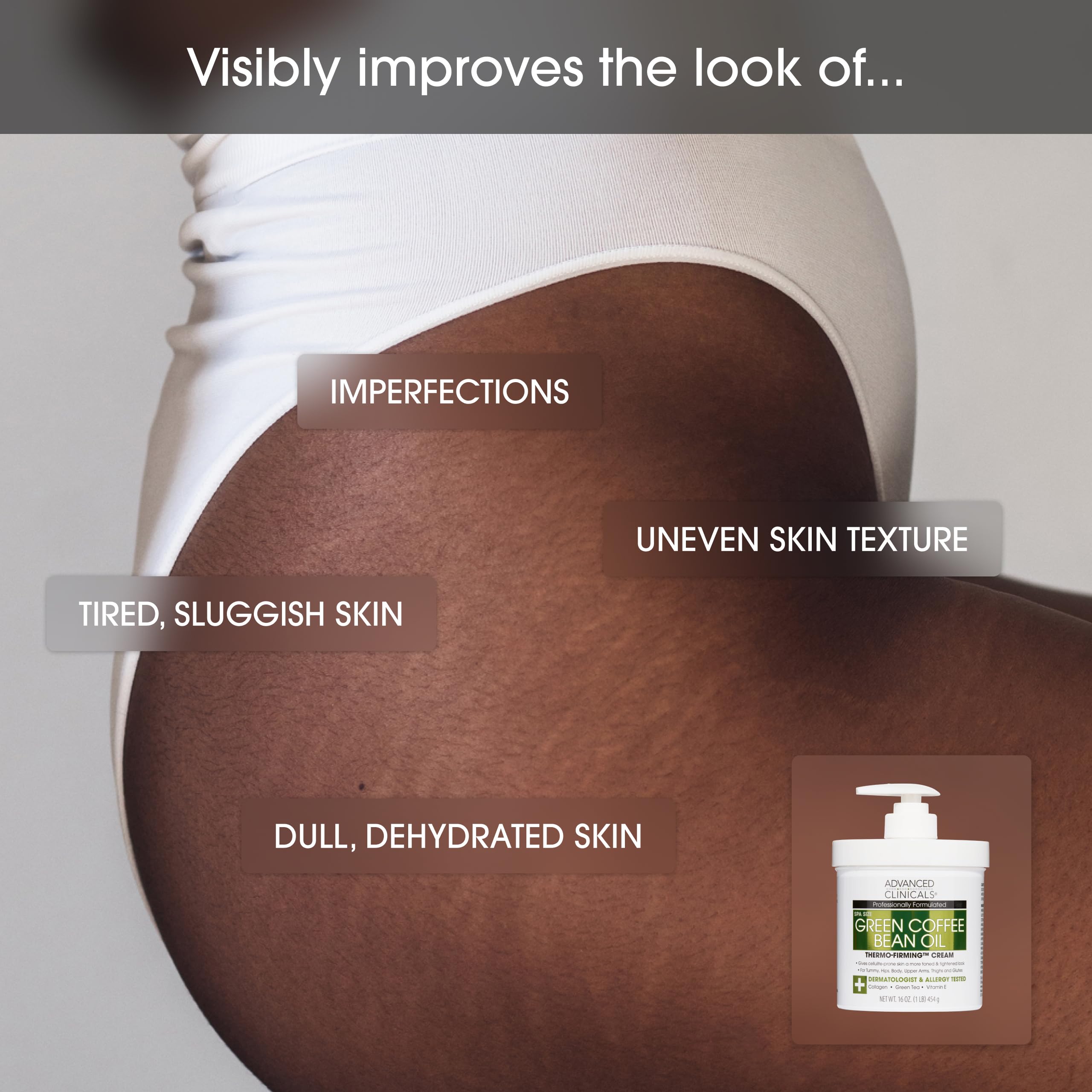 Advanced Clinicals body cream application on arm demonstrates silky non-greasy finish.