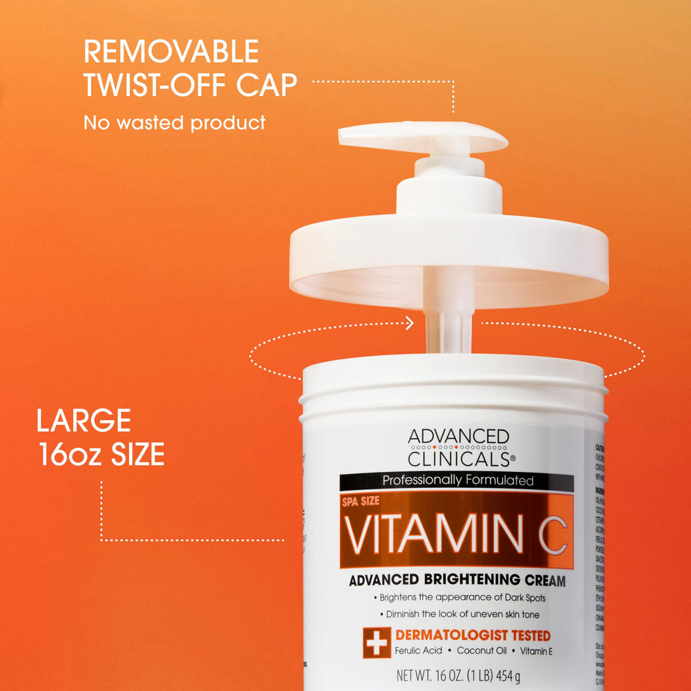 Advanced Clinicals Vitamin C Cream in jar showcases brightening texture