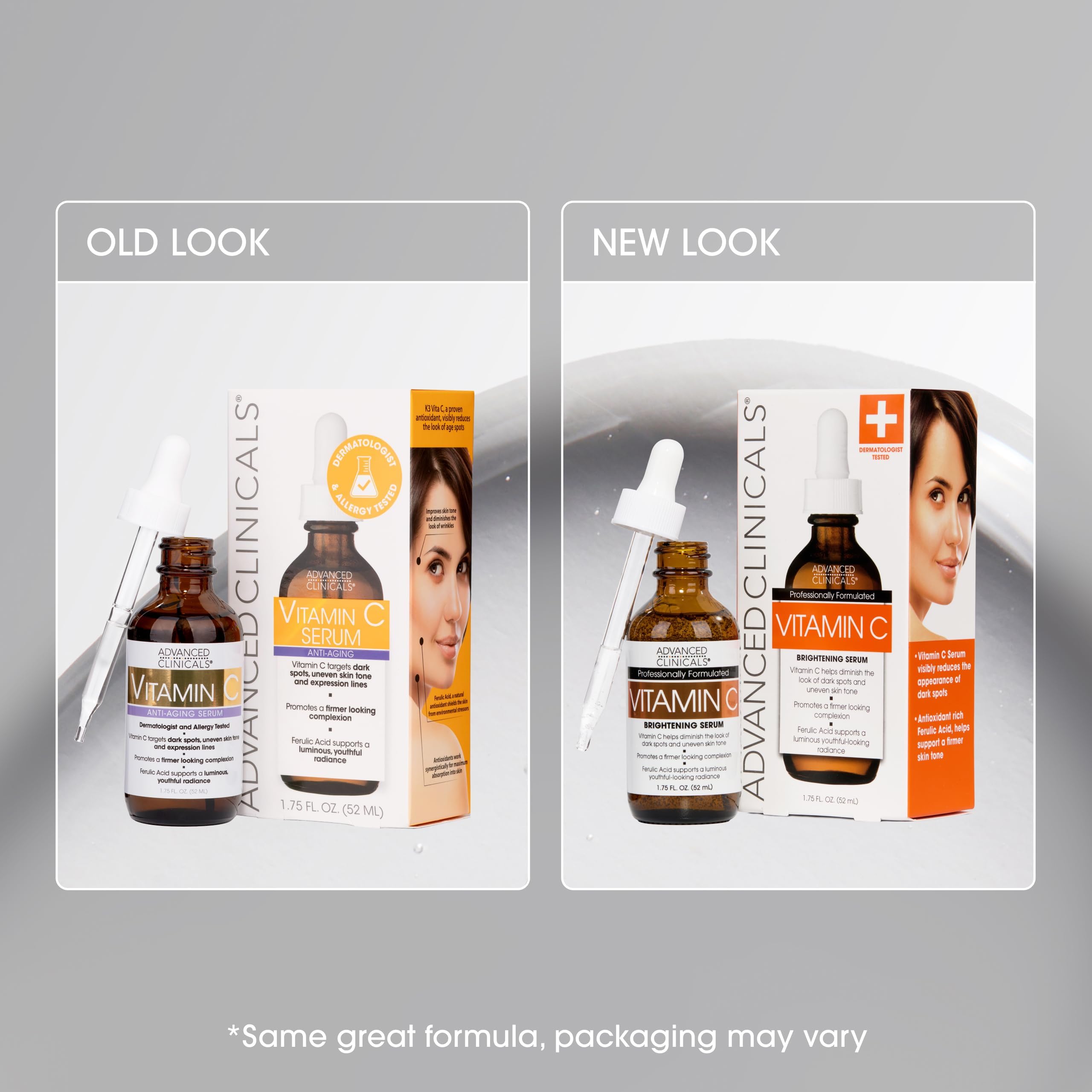 Advanced Clinicals serum with glycolic-lactic acids and peptides visual conveys renewal benefits