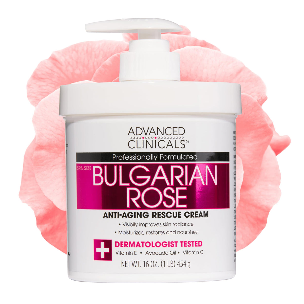 Advanced Clinicals Bulgarian Rose Lotion bottle for daily hydrating skincare.