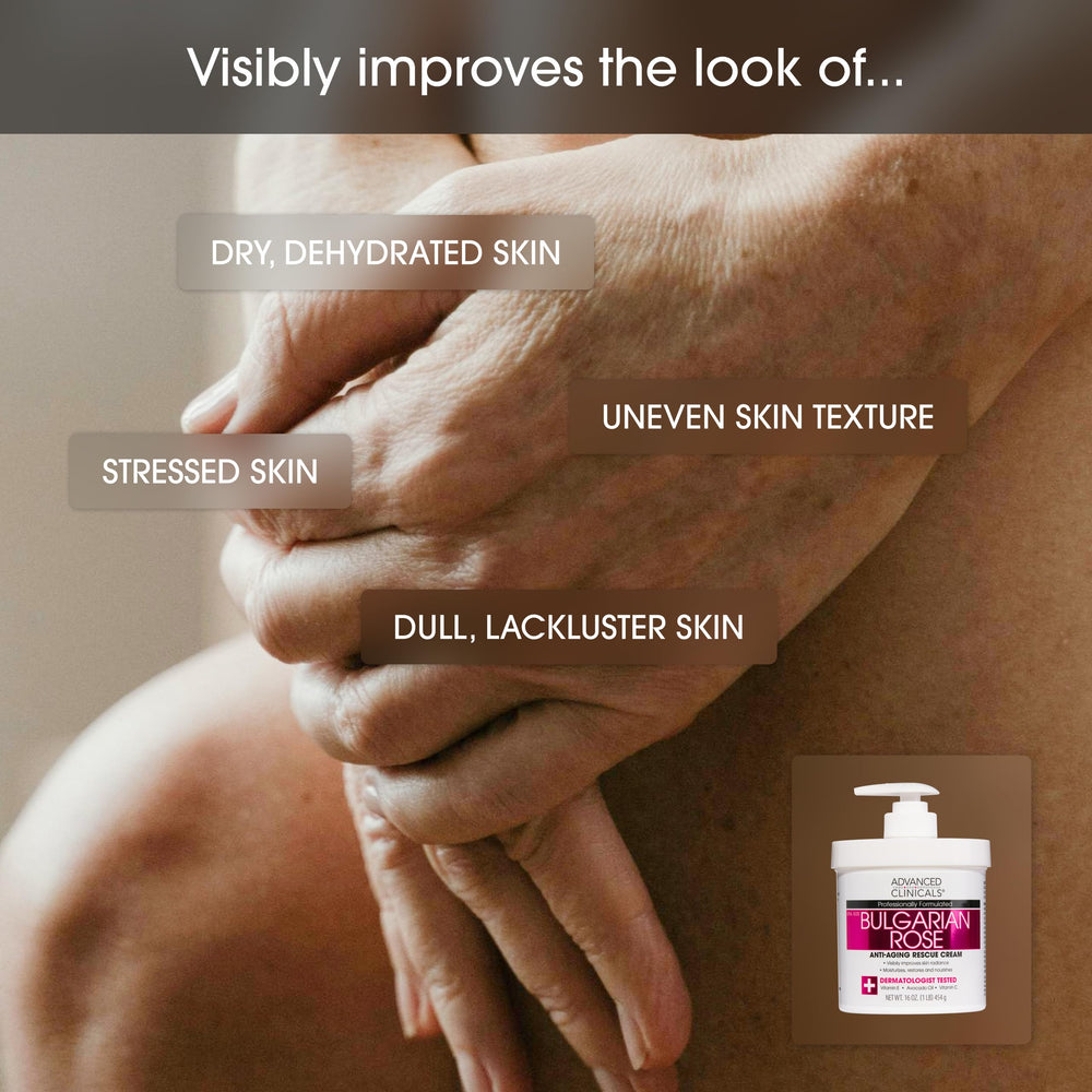 Advanced Clinicals Bulgarian Rose Lotion ingredients highlight Cica and Vitamin C.