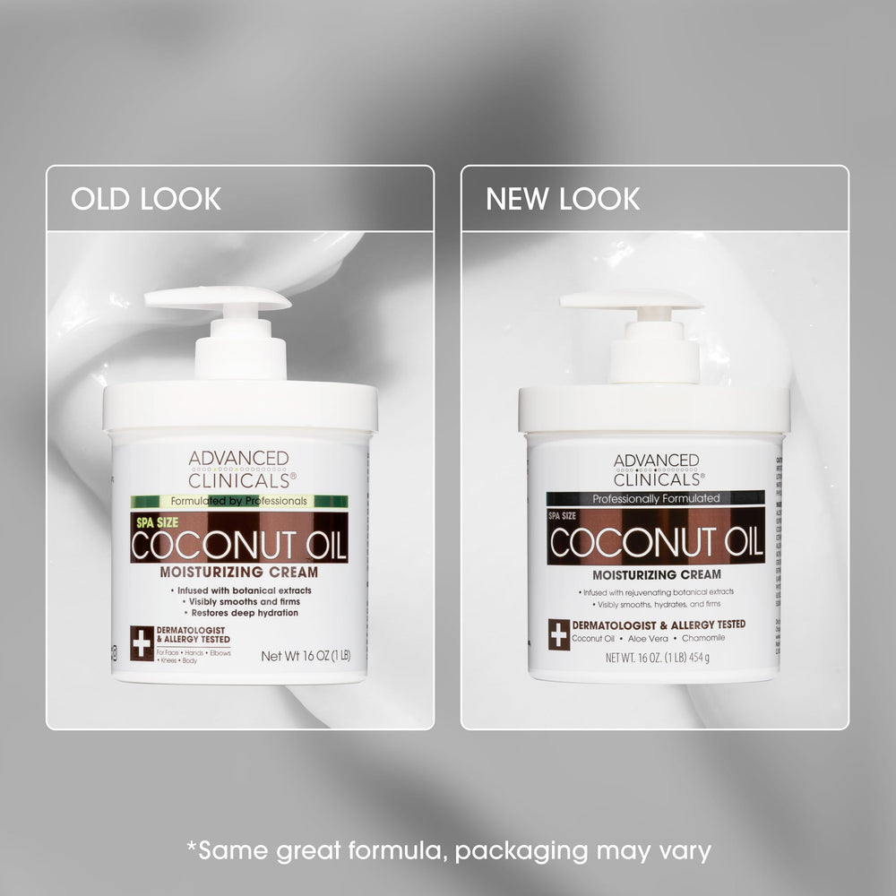 Derm-tested Advanced Clinicals coconut oil body cream for everyday skincare.