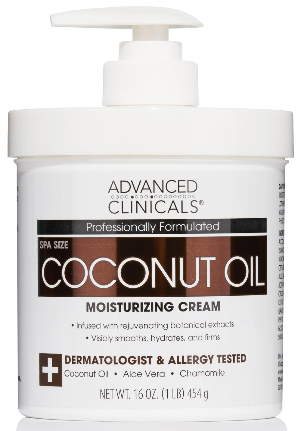 Advanced Clinicals coconut oil body cream jar for rich hydration.
