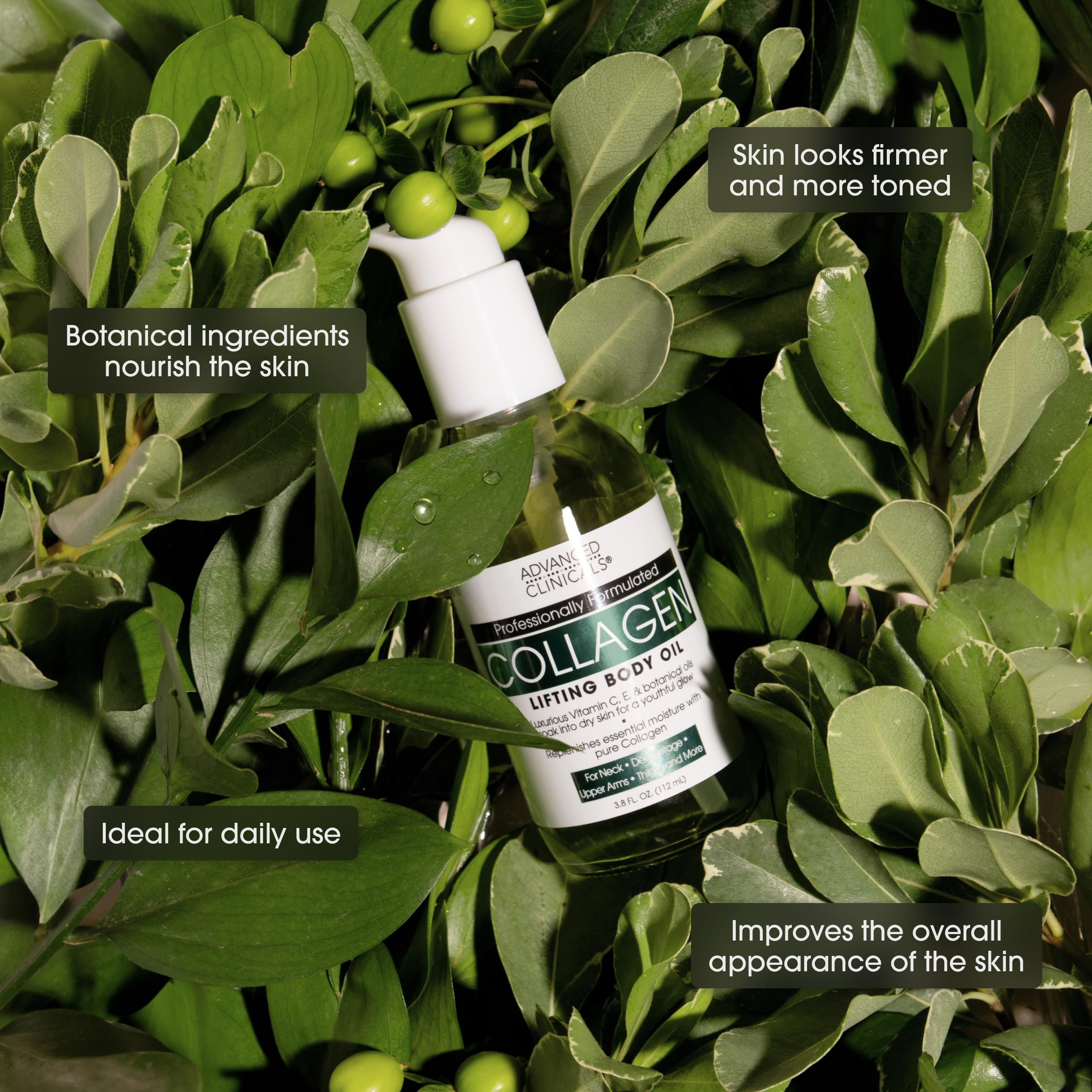 Advanced Clinicals collagen body lotion tube delivers lasting hydration for dry skin.