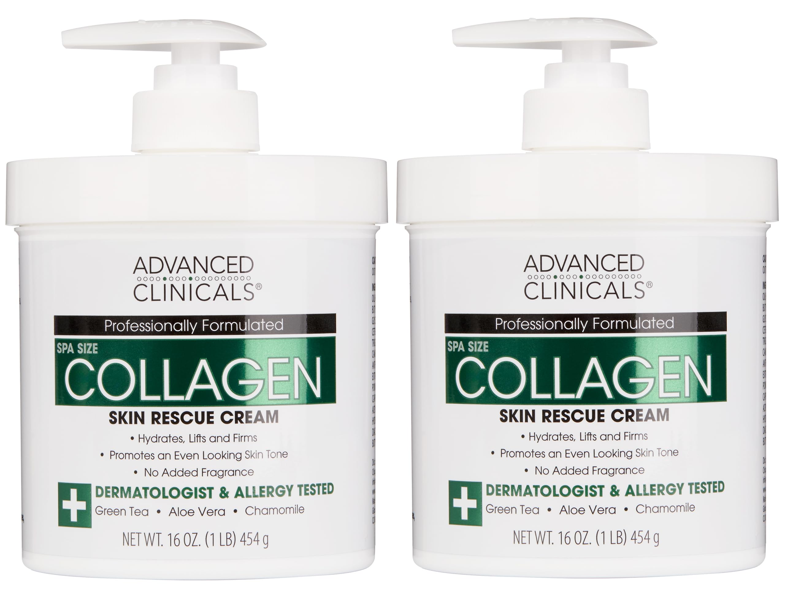 Advanced Clinicals collagen cream body lotion bottle front shows deep hydration for plump, refreshed skin