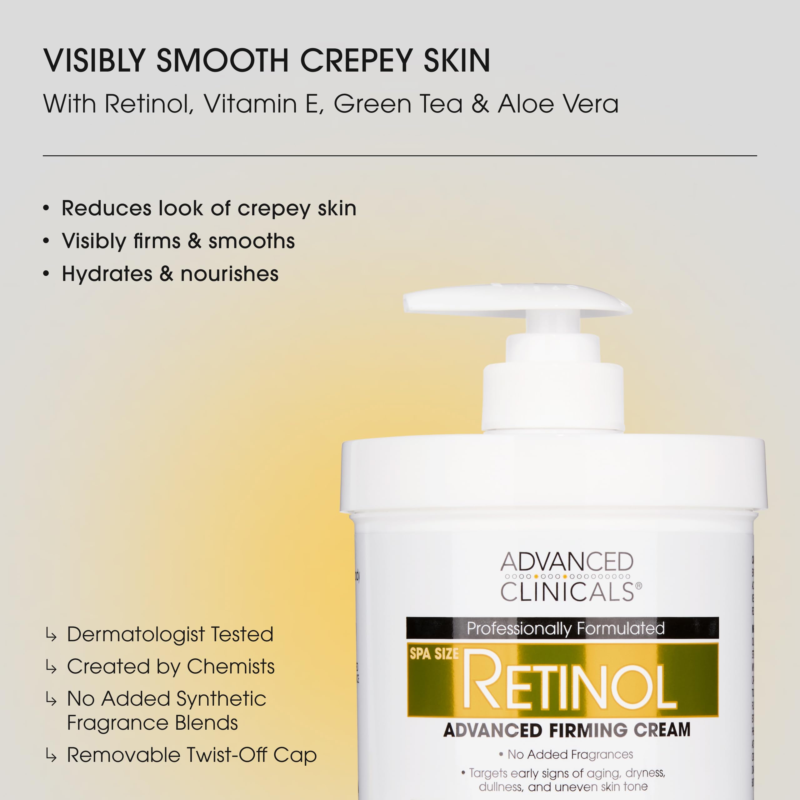 Advanced Clinicals collagen peptide body cream jar provides deep hydration for firmer-looking skin