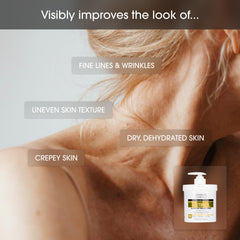 Advanced Clinicals collagen peptide body lotion bottle delivers lightweight moisture for crepey skin