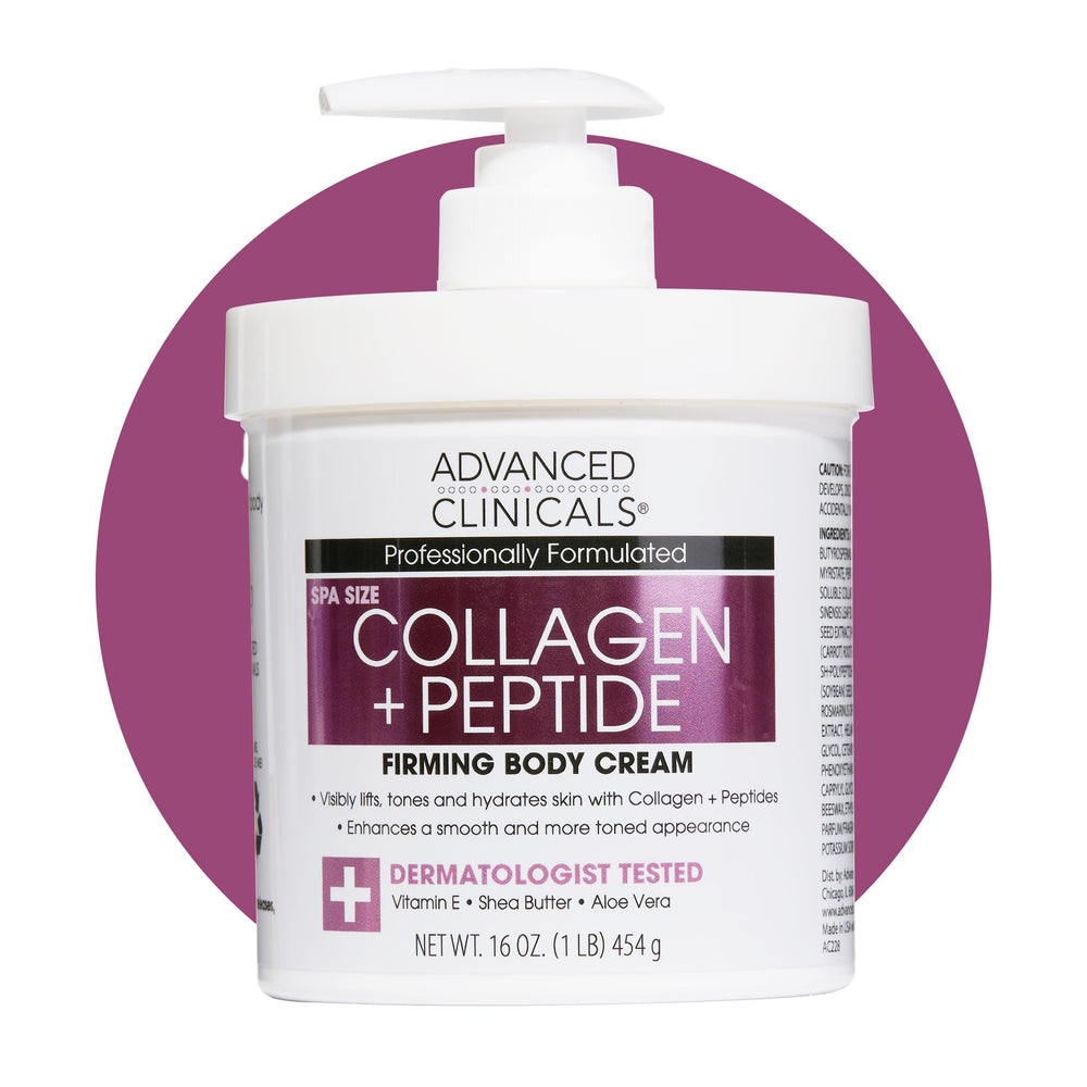 Advanced Clinicals Collagen Peptides Body Lotion texture close-up promoting firmer-looking skin