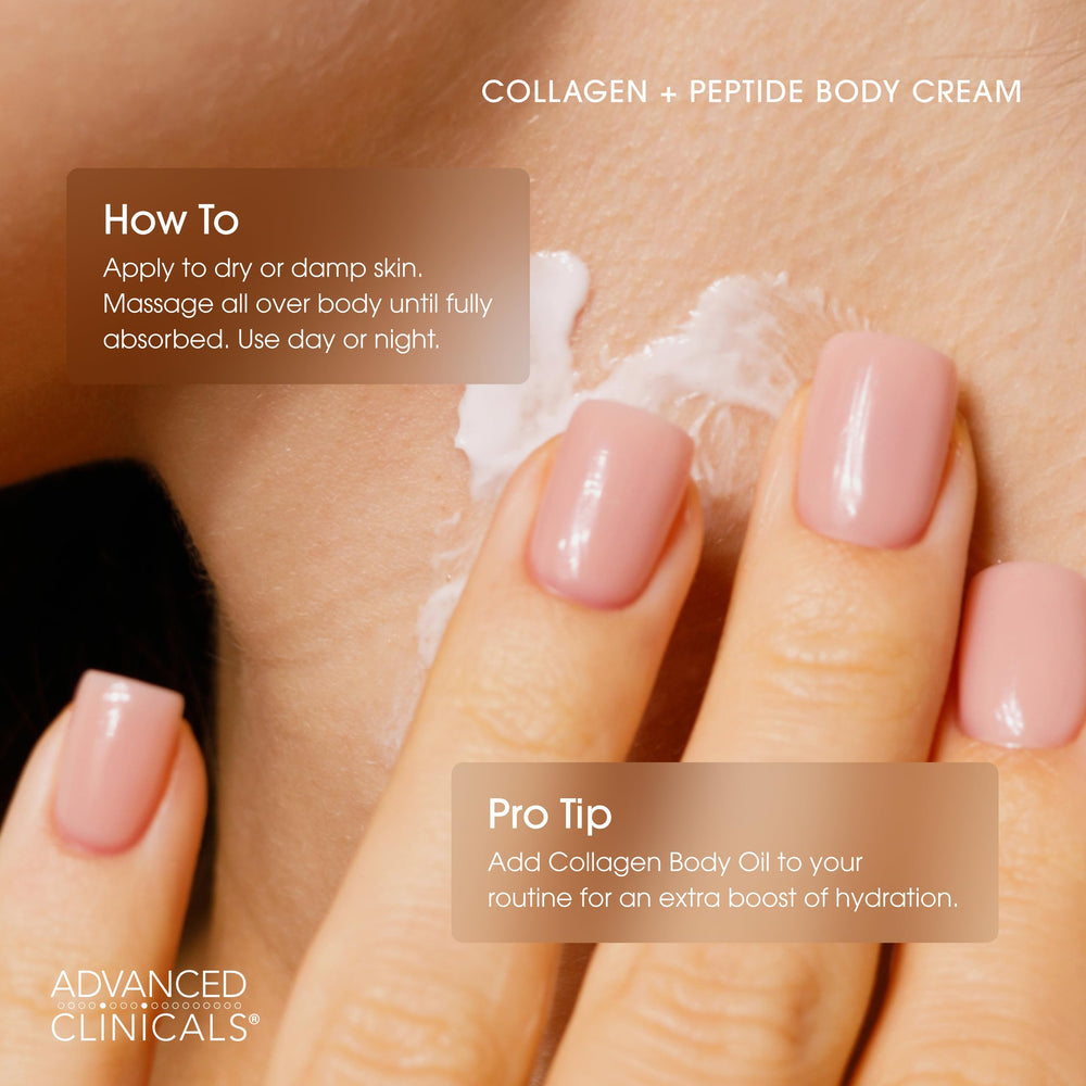 Advanced Clinicals Collagen Peptides Body Lotion on neck and arms for smooth appearance