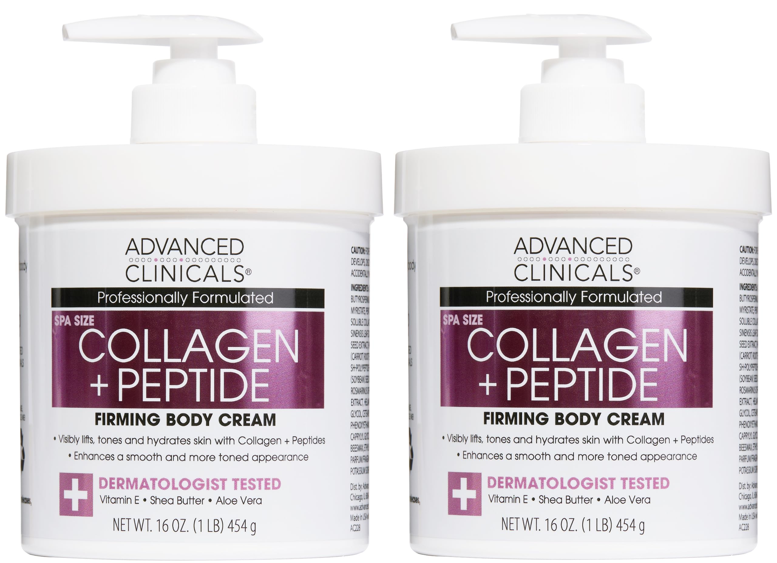Advanced Clinicals collagen peptides body lotion pump shows easy daily hydration and firmer-looking skin