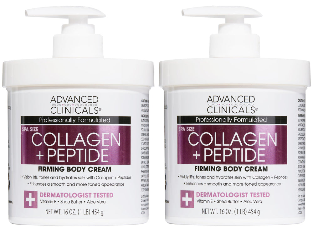 Advanced Clinicals collagen peptides body lotion pump shows easy daily hydration and firmer-looking skin