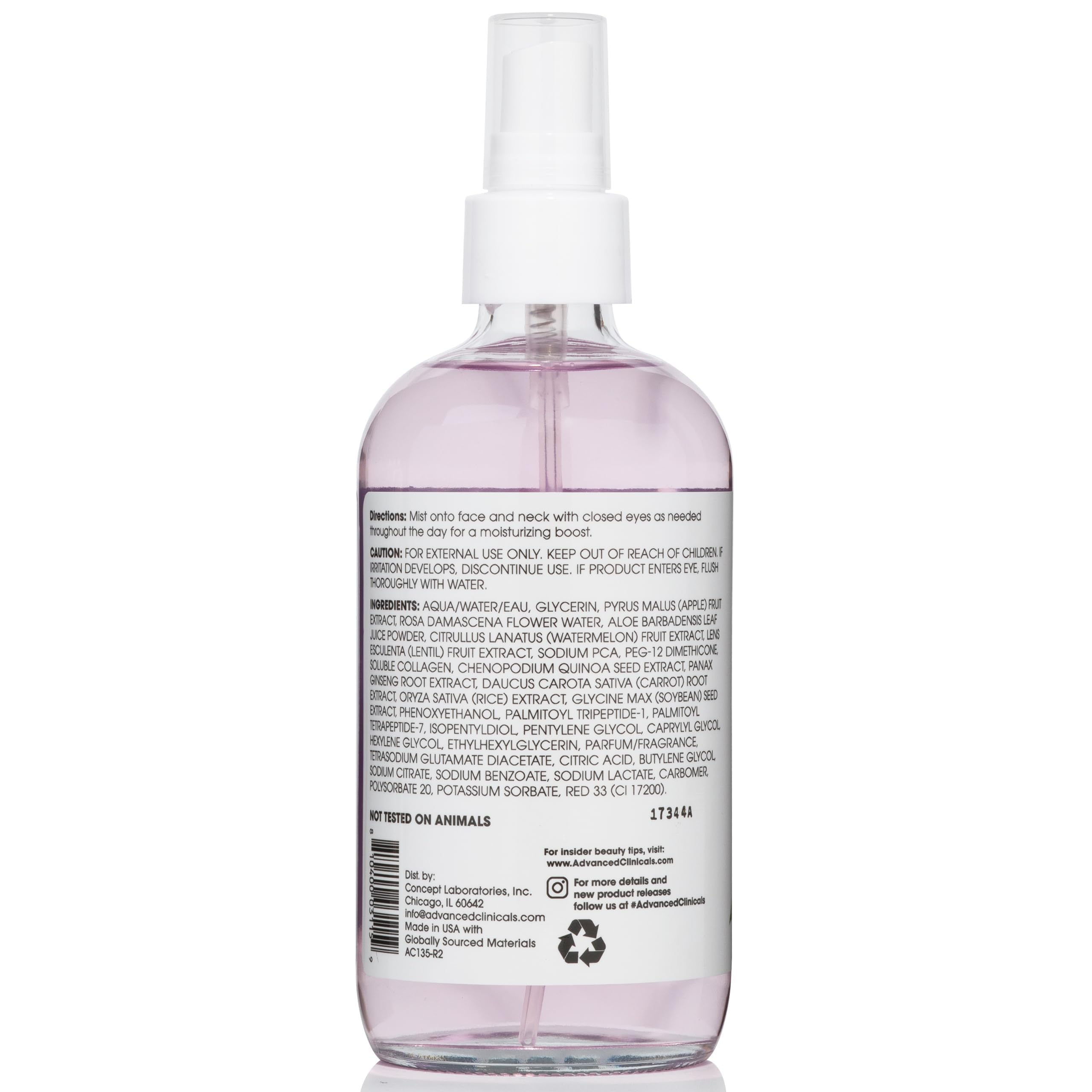 Advanced Clinicals Collagen Rosewater Face Mist after-use glow hints at refreshed complexion.