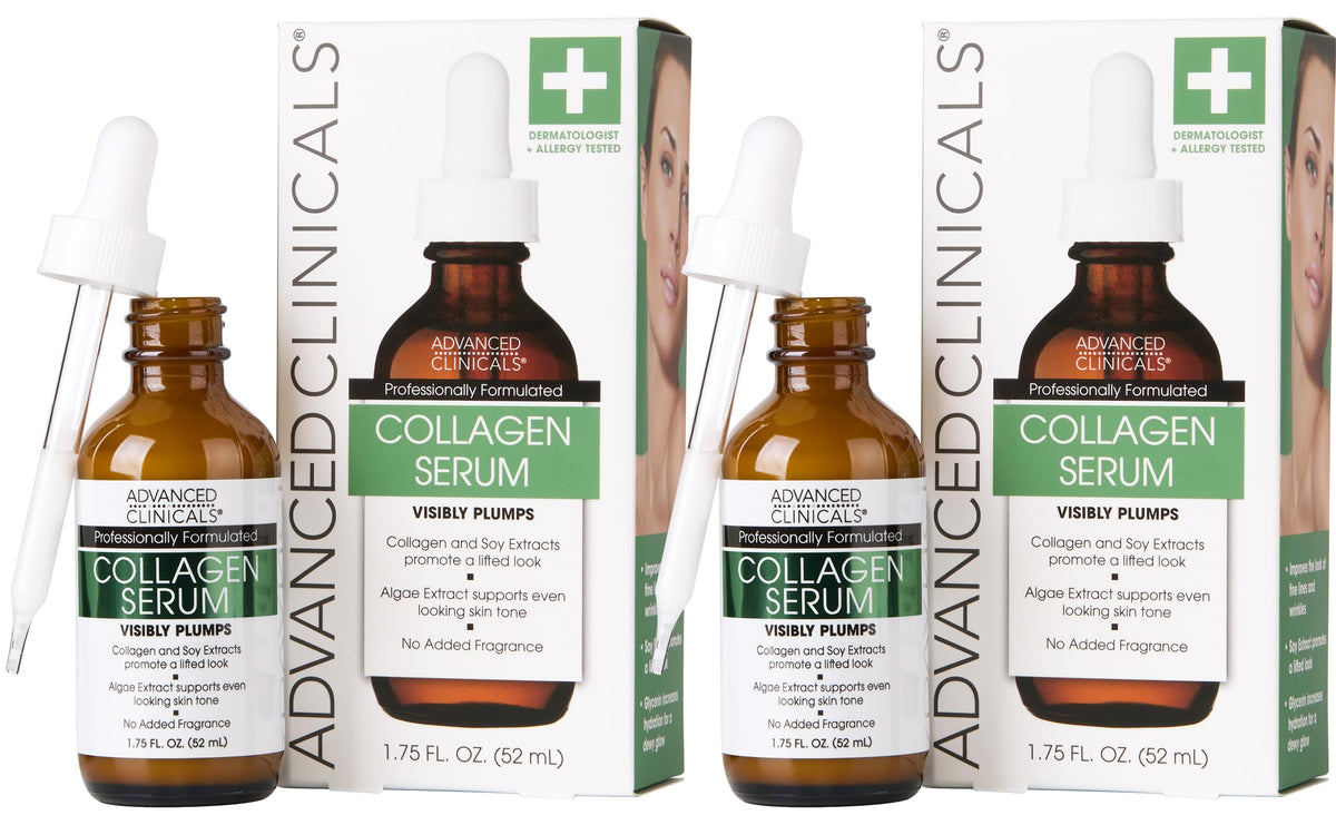 Advanced Clinicals Collagen Serum bottle close-up highlighting hydrating formula