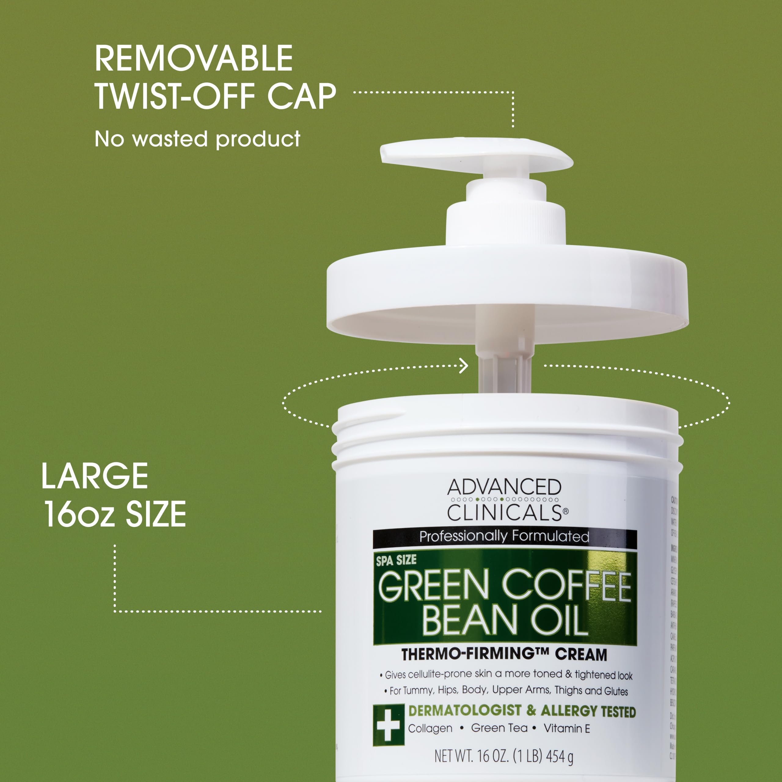 Advanced Clinicals crema cafe-verde textura sedosa, absorción rápida para uso diario