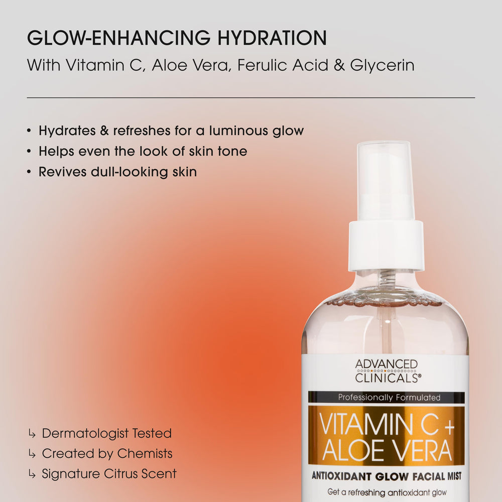 Advanced Clinicals Ferulic Acid Rosewater Mist spray close-up showing antioxidant hydration.