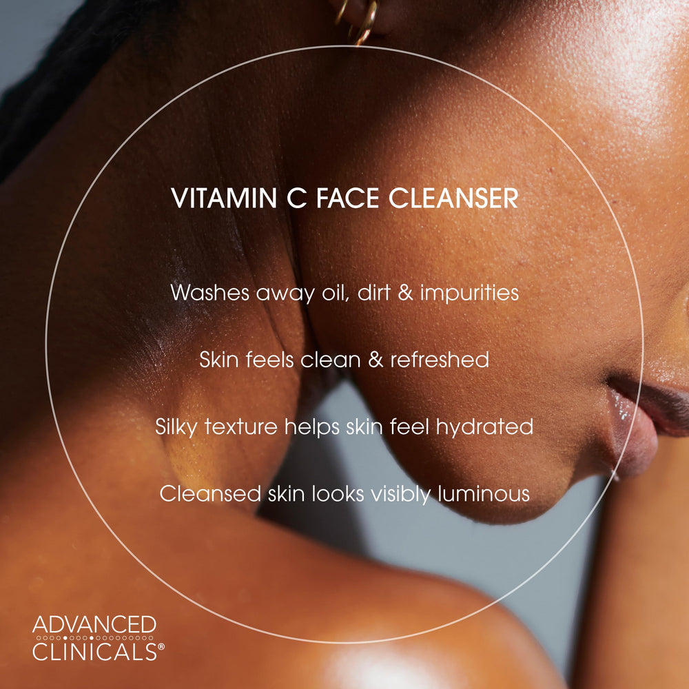 Advanced Clinicals Gentle Vitamin C Face Wash aloe vera ginseng hydration visuals.
