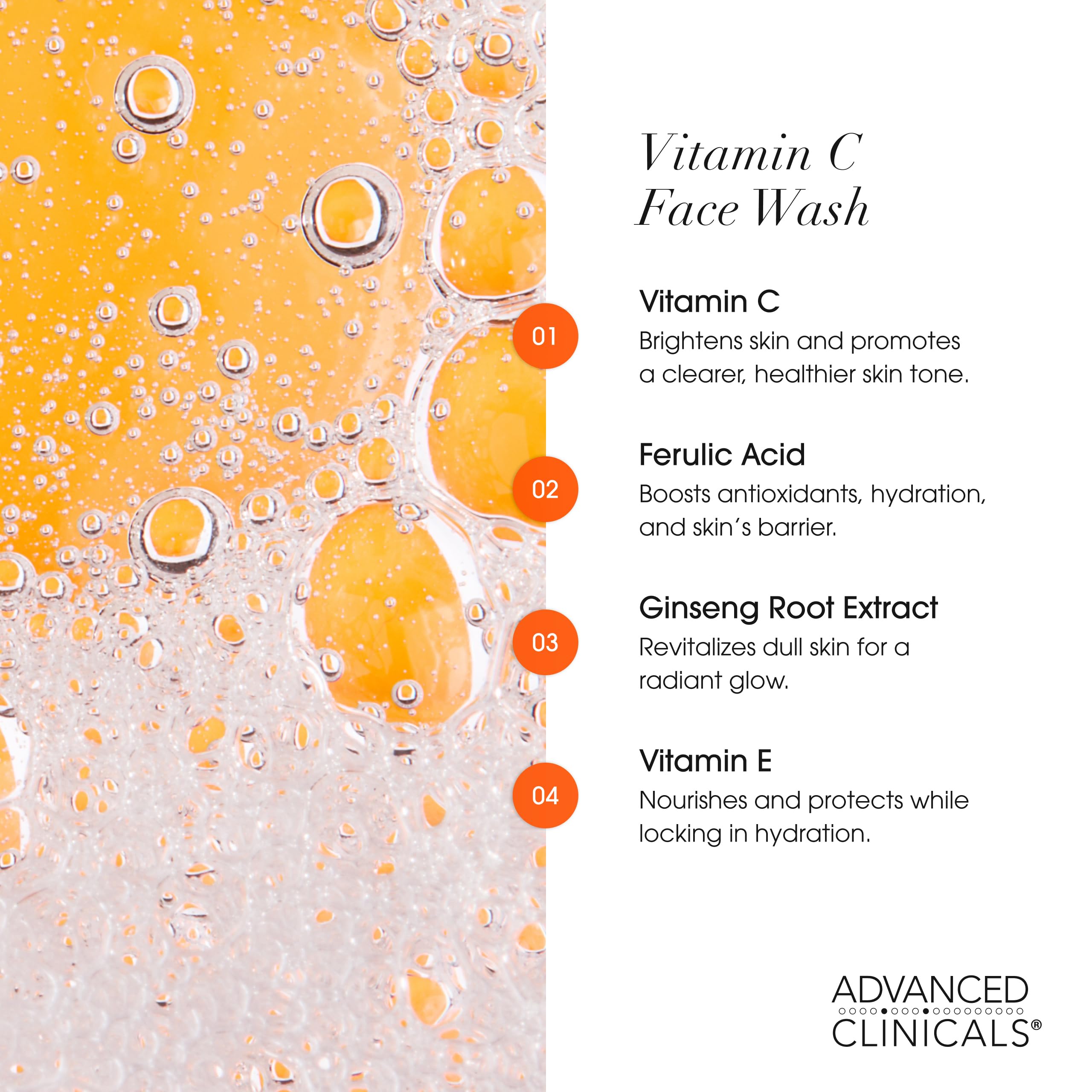 Advanced Clinicals Gentle Vitamin C Face Wash citrus aroma evokes refreshing routine.