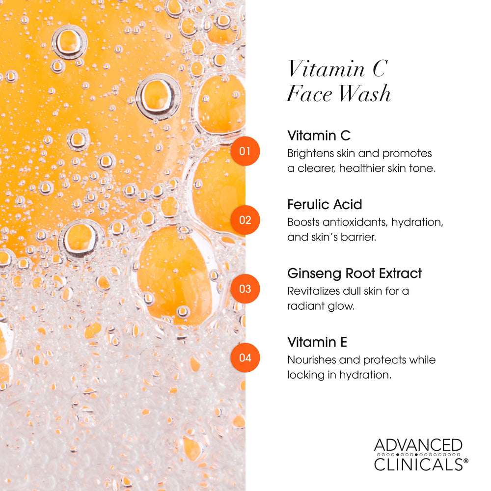 Advanced Clinicals Gentle Vitamin C Face Wash citrus aroma evokes refreshing routine.