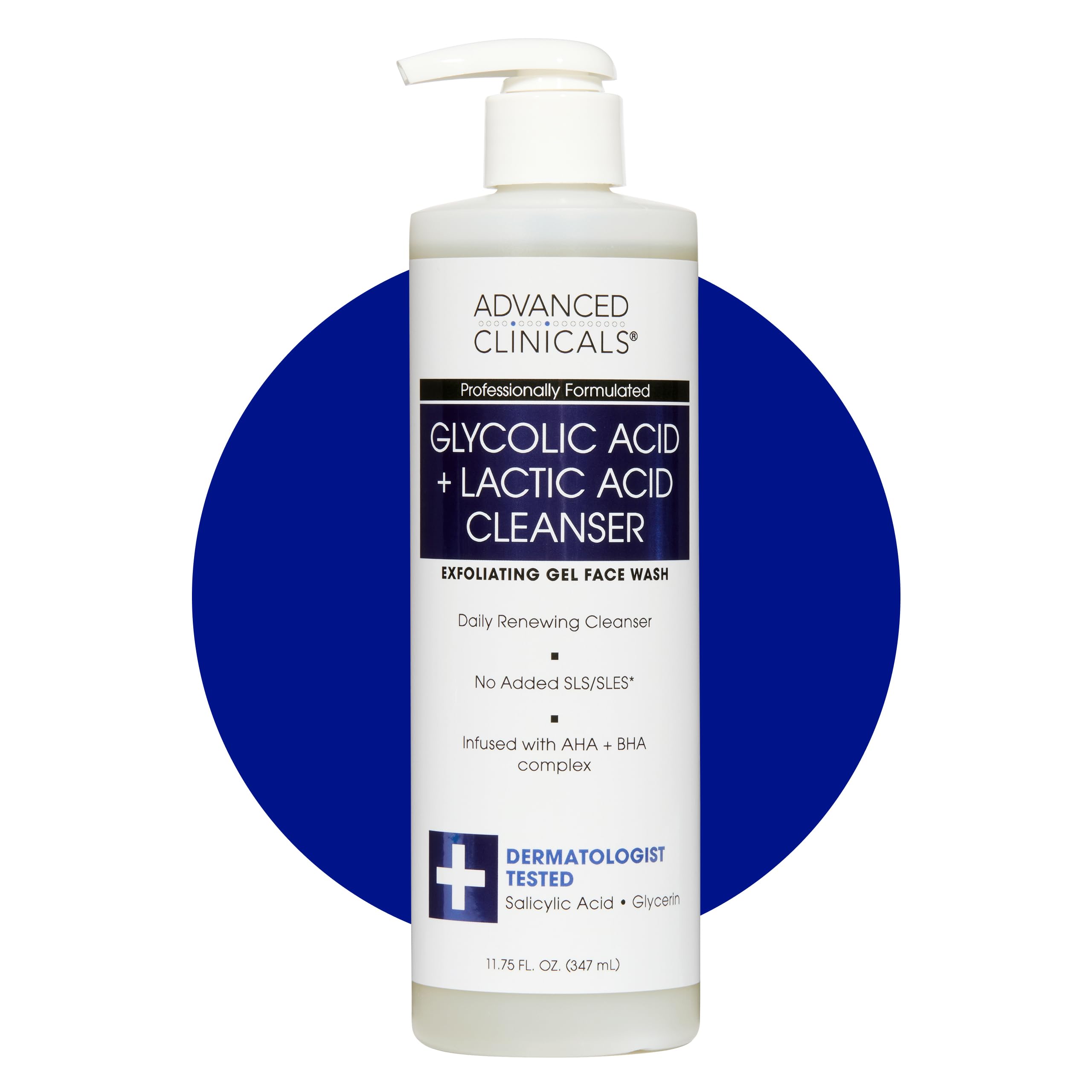 Advanced Clinicals glycolic face wash bottle showing gentle exfoliation for smoother skin.