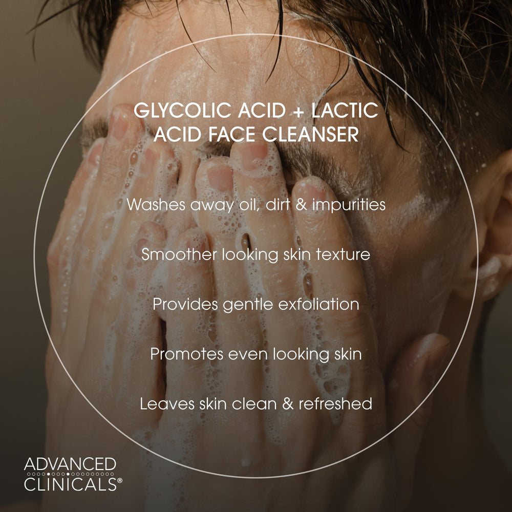 Advanced Clinicals glycolic face wash peppermint oil highlight signals refreshing cleansing ritual.