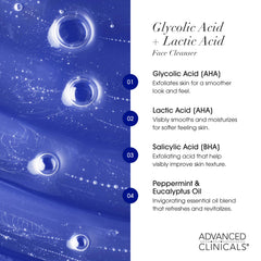 Advanced Clinicals glycolic face wash texture close-up illustrating gel-to-lather exfoliation action.
