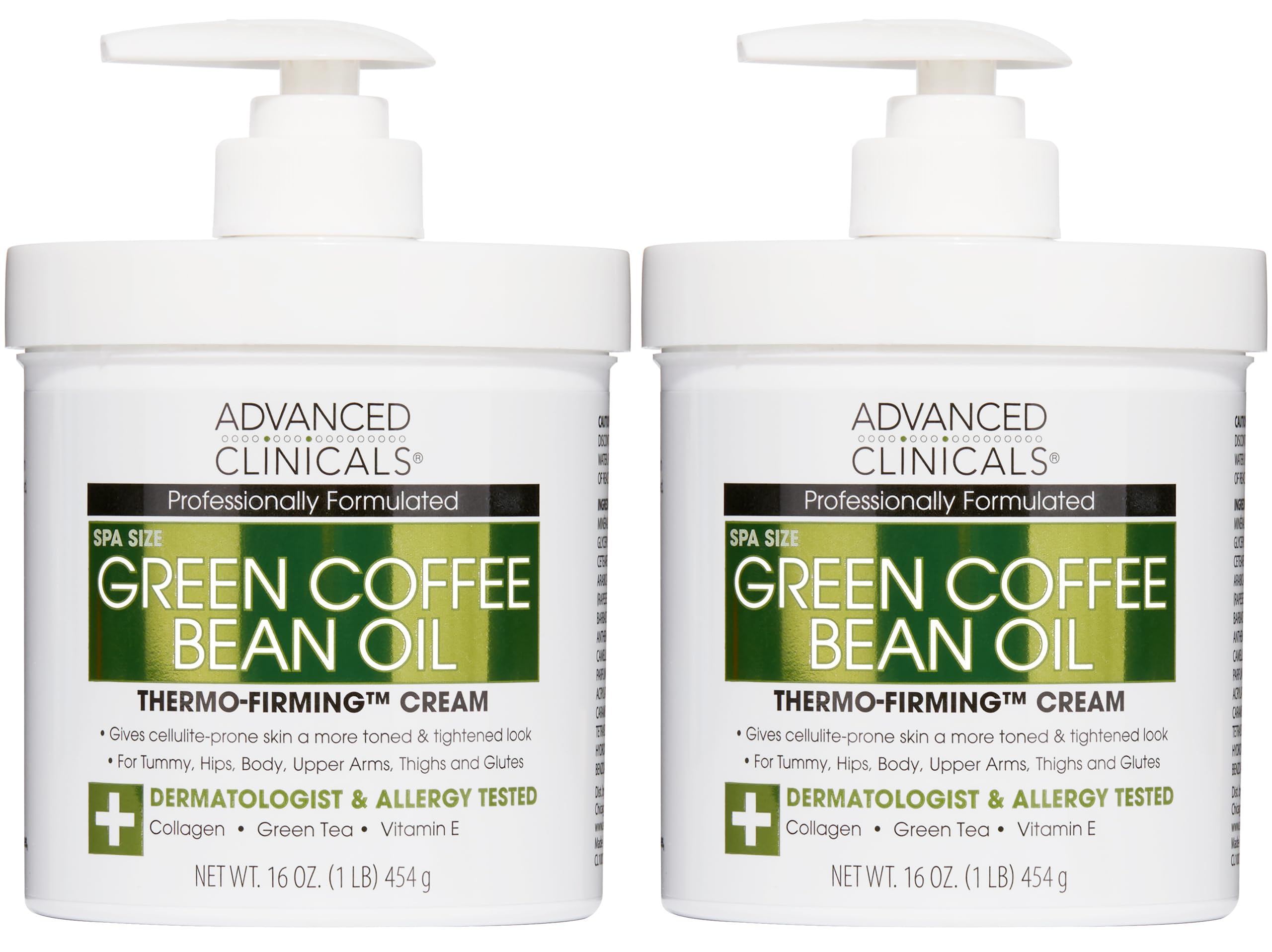 Advanced Clinicals Green Coffee Bean Thermo firming bottle highlighted for hydration and lifted appearance
