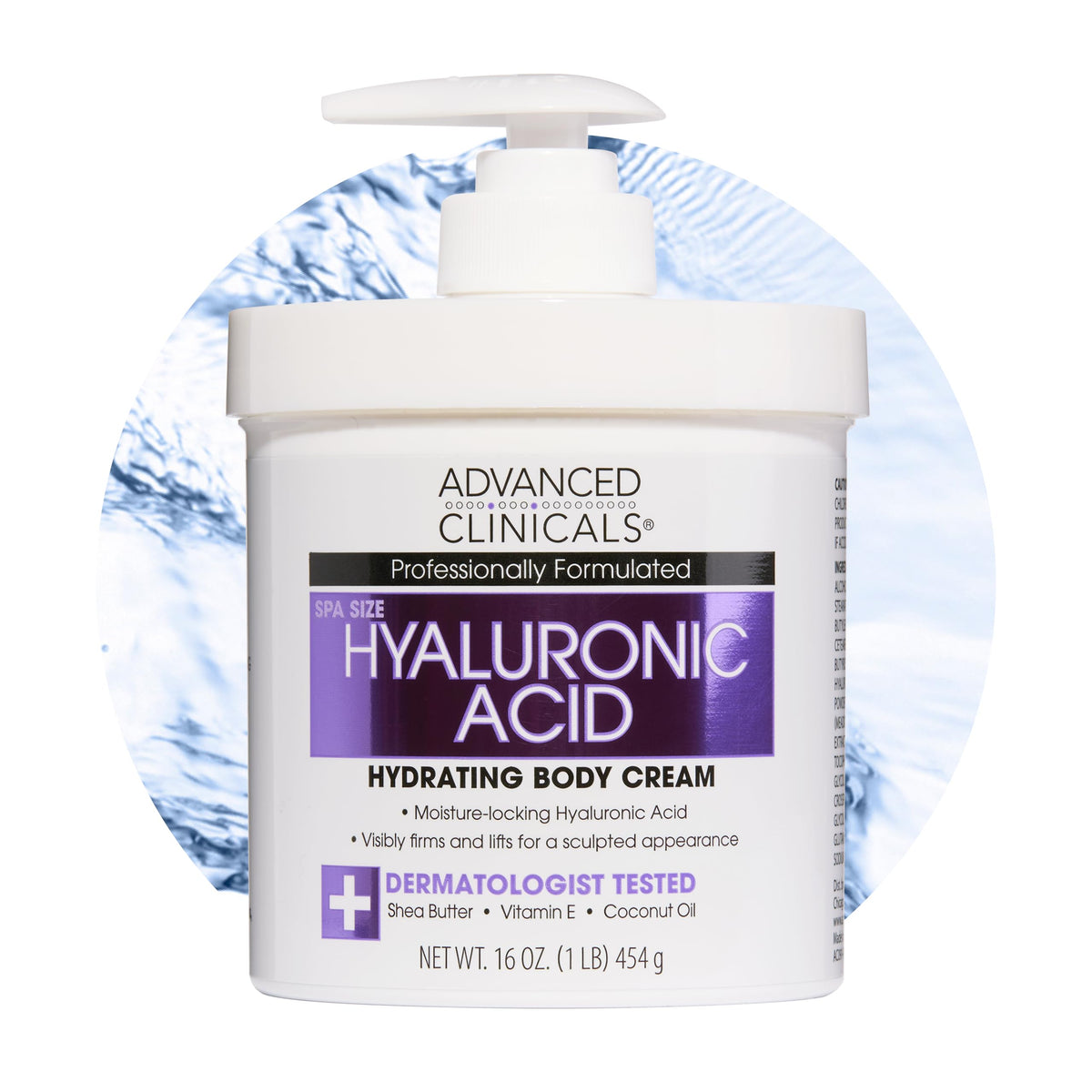 Advanced Clinicals Hyaluronic Acid Body Cream 16oz jar offers rich moisture for silky-smooth skin.