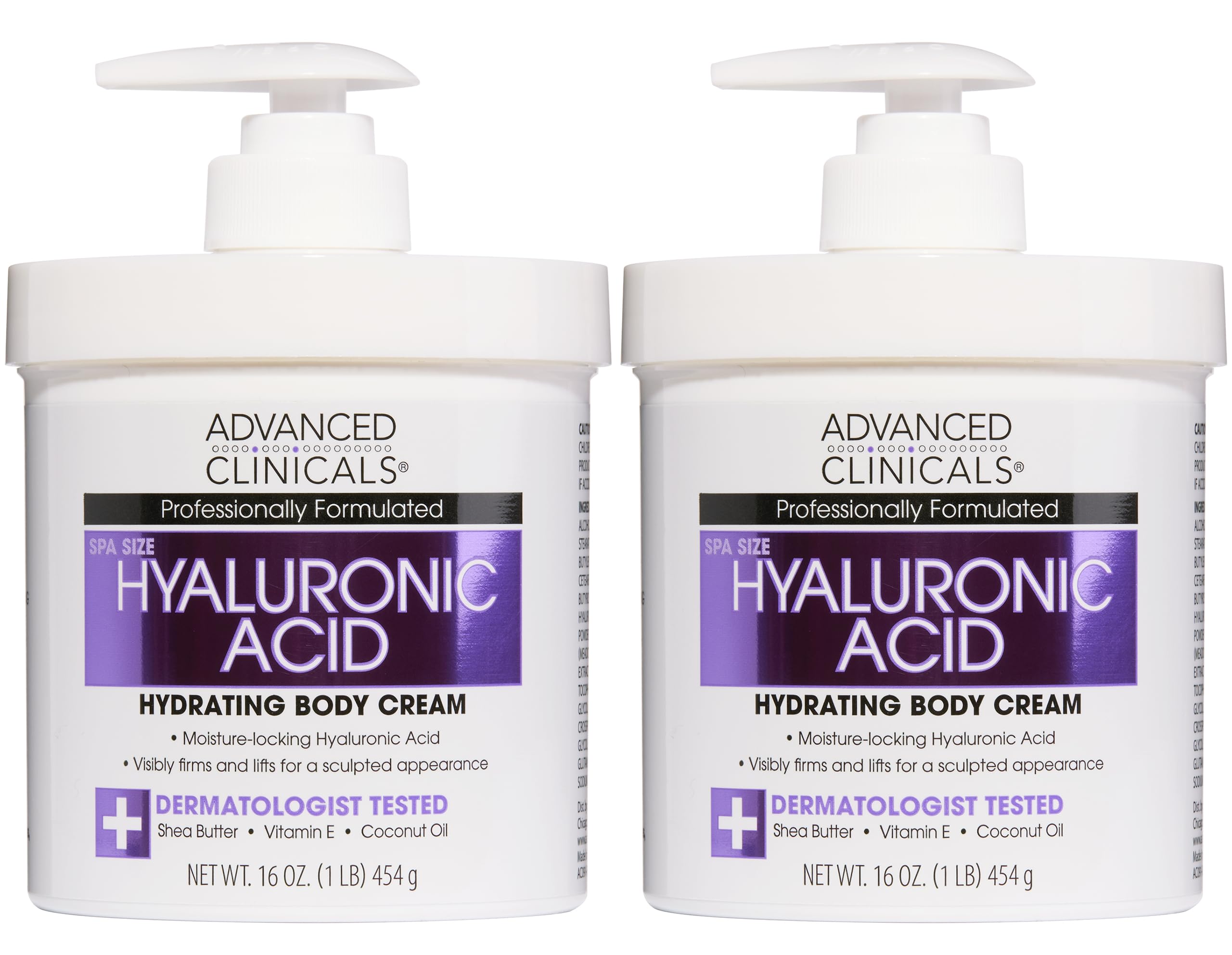 Advanced Clinicals Hyaluronic Acid Body Cream bottle showing hydrating formula.