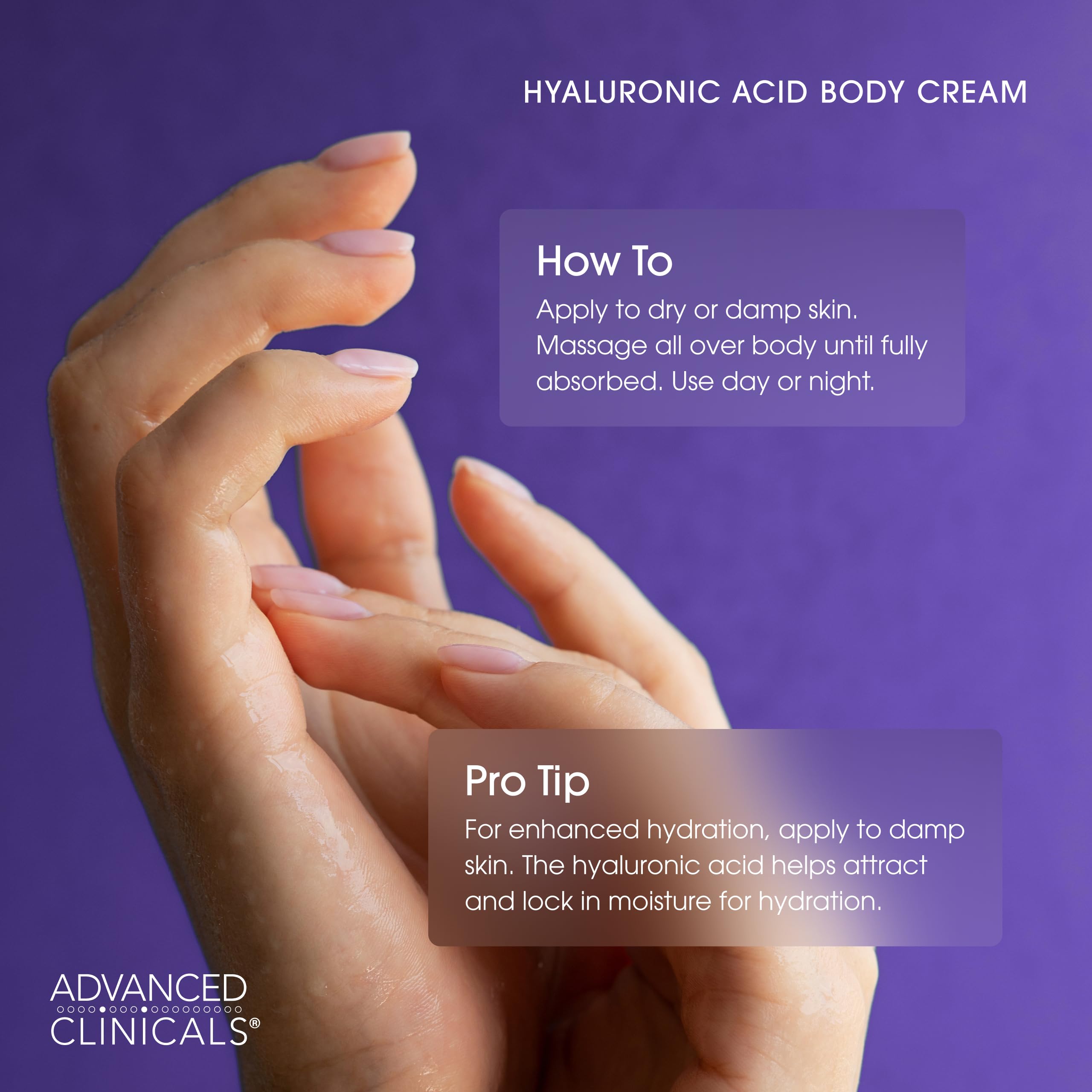 Advanced Clinicals Hyaluronic Acid Body Cream ingredients highlight squalane.