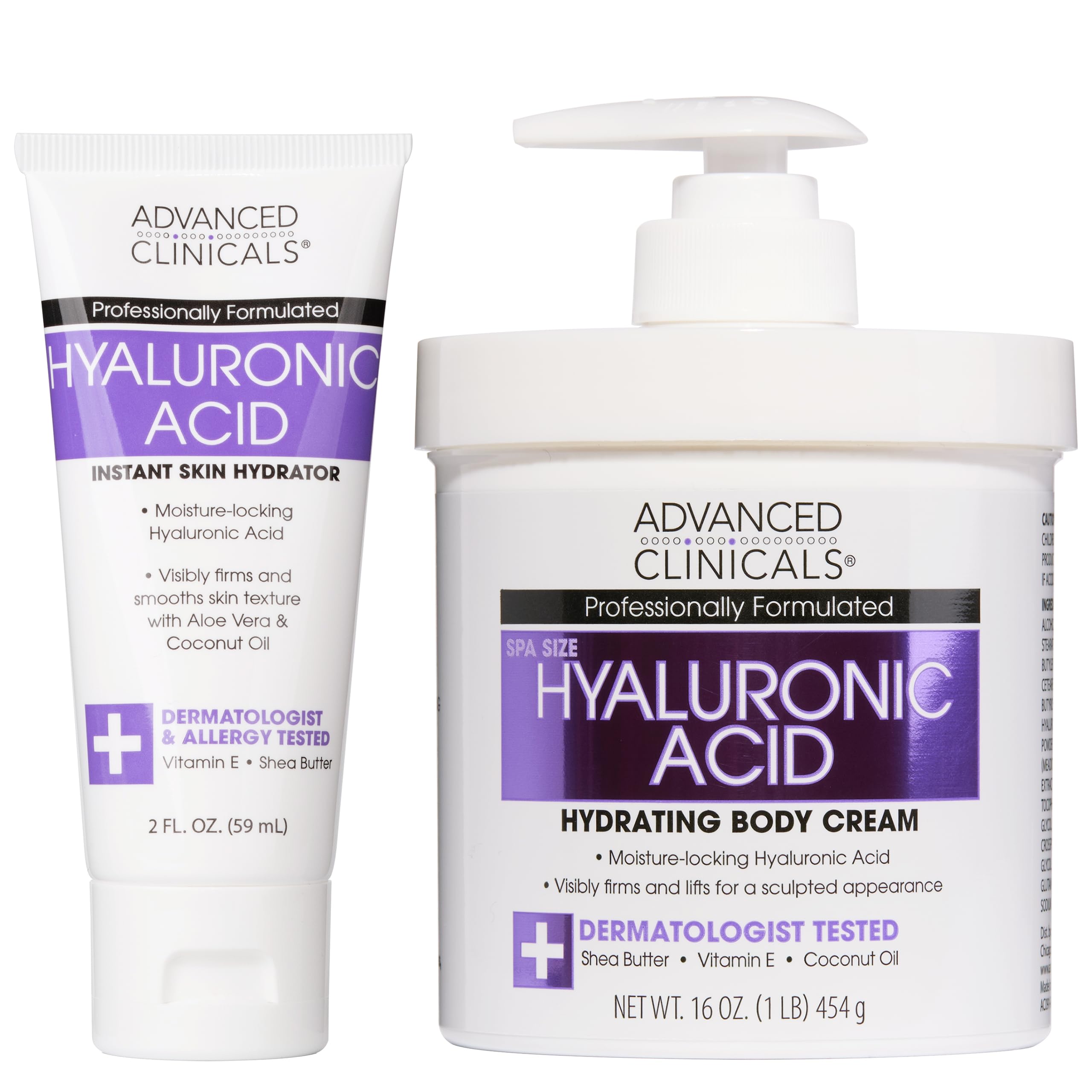 Advanced Clinicals Hyaluronic Acid Body Cream jar close-up showing hydration for dry skin